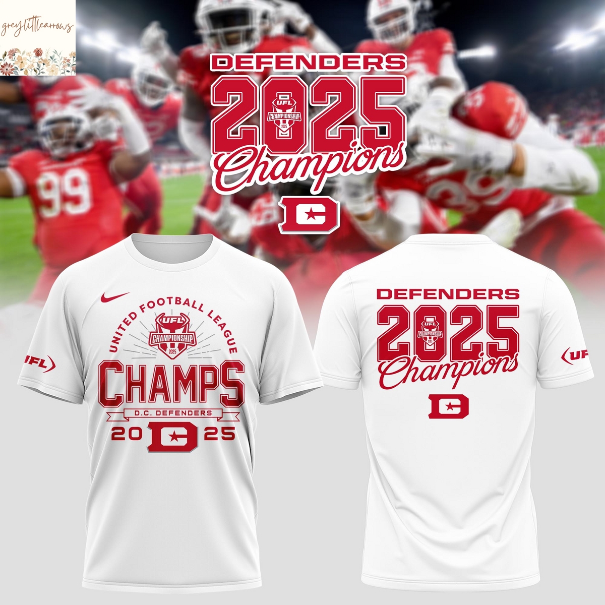 D.C. Defenders United Football League 2025 Champions 3D T-Shirt - White D.C. Defenders United Football League 2025 Champions 3D T-Shirt - White