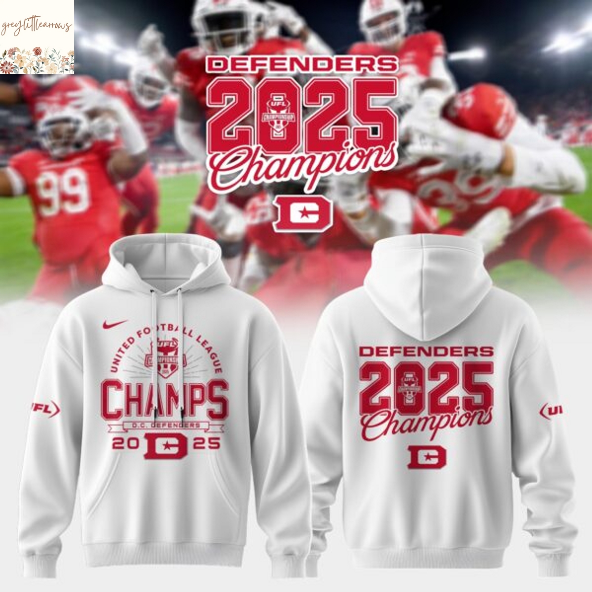 D.C. Defenders United Football League 2025 Champions Hoodie - White D.C. Defenders United Football League 2025 Champions Hoodie - White