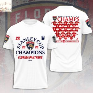 Florida Panthers 2X Stanley Cup 2025 Champions 3D T-Shirt