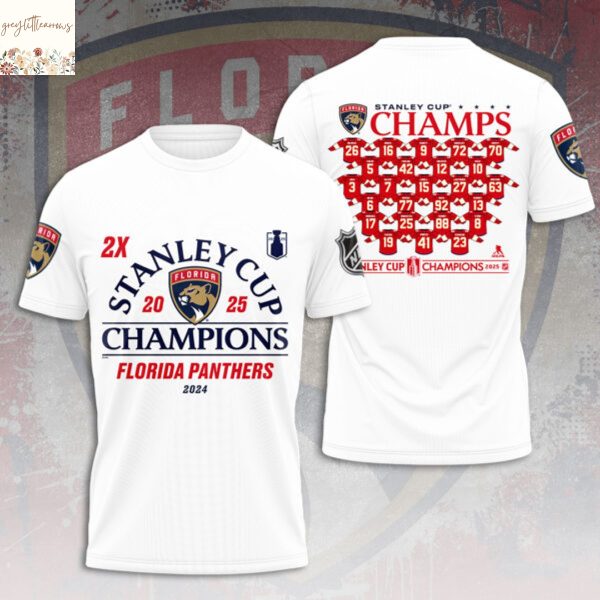 Florida Panthers 2X Stanley Cup 2025 Champions 3D T-Shirt
