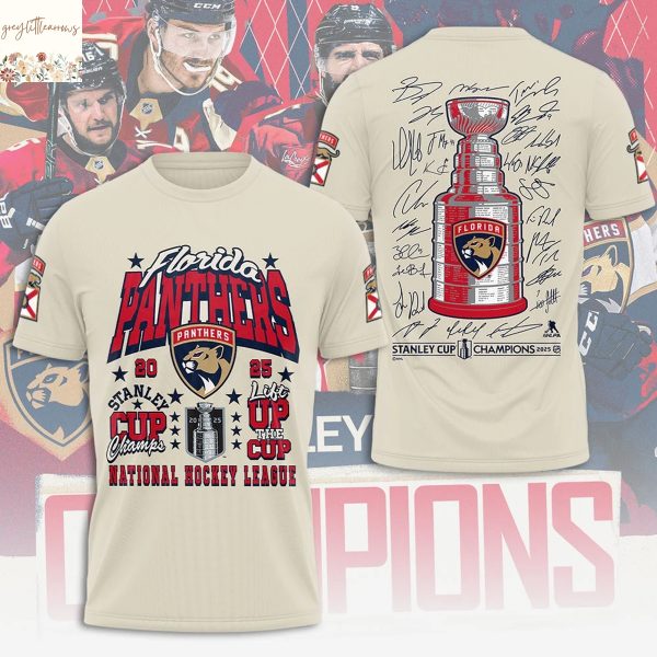 Florida Panthers NHL Stanley Cup 2025 Champions Signature 3D T-Shirt