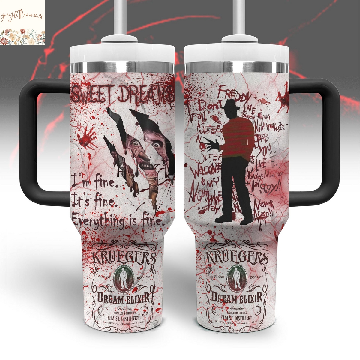Freddy Krueger Sweet Dreams Tumbler With Handle And Straw Freddy Krueger Sweet Dreams Tumbler With Handle And Straw