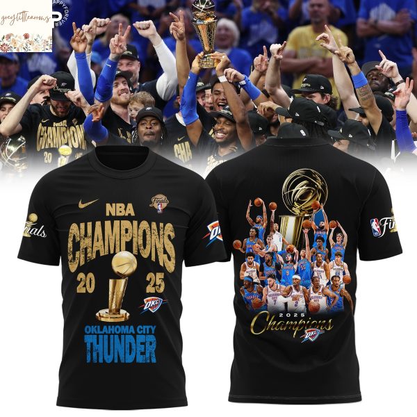 NBA Champions 2025 Oklahoma City Thunder 3D T-Shirt – Black
