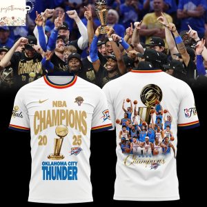 NBA Champions 2025 Oklahoma City Thunder 3D T-Shirt – White