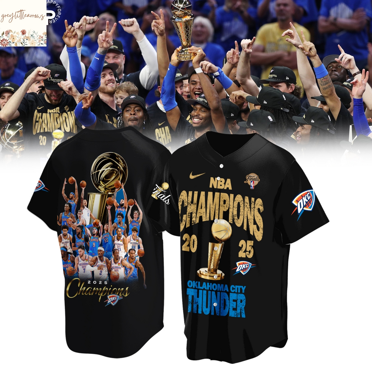 NBA Champions 2025 Oklahoma City Thunder Baseball Jersey - Black NBA Champions 2025 Oklahoma City Thunder Baseball Jersey - Black