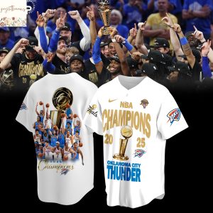 NBA Champions 2025 Oklahoma City Thunder Baseball Jersey – White
