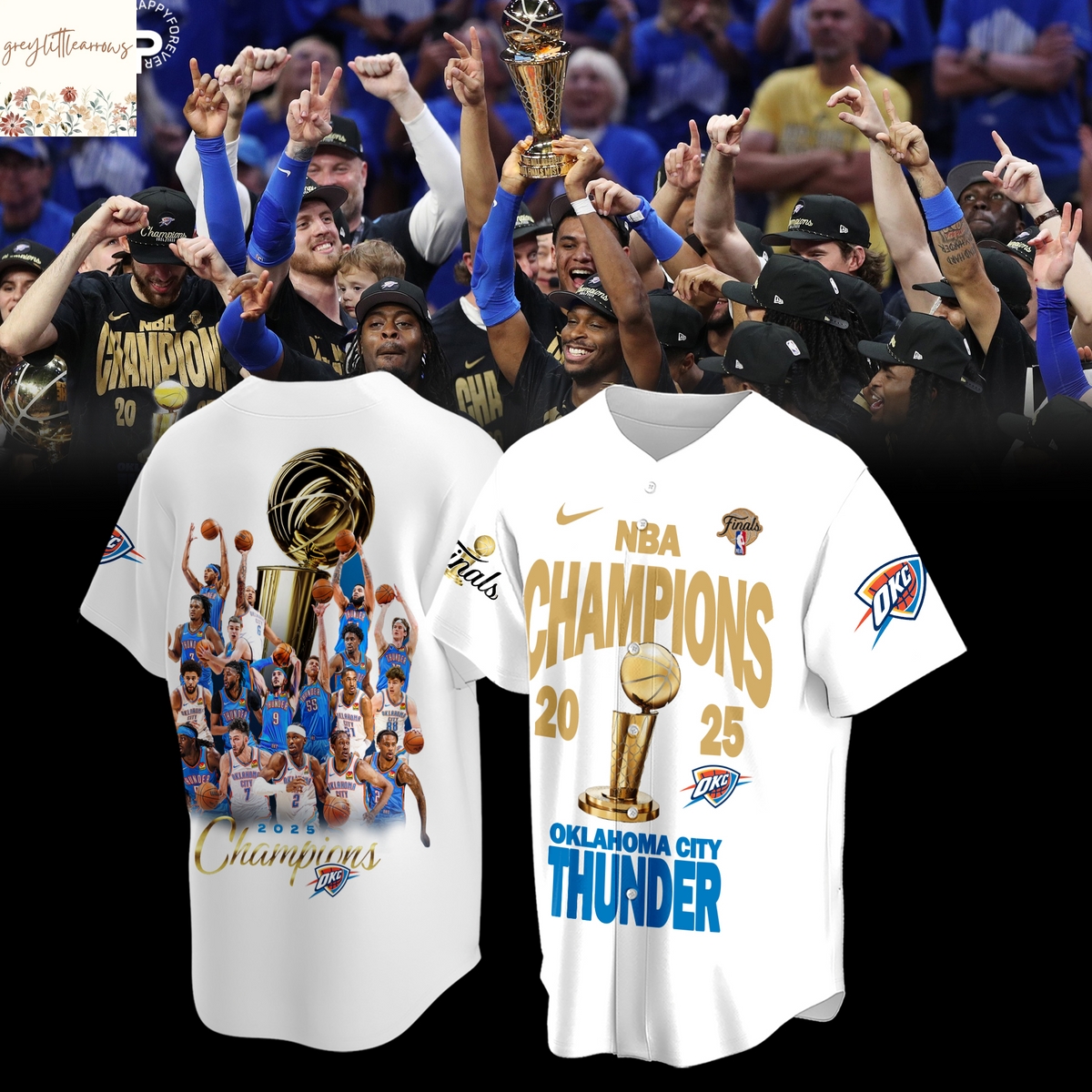 NBA Champions 2025 Oklahoma City Thunder Baseball Jersey - White NBA Champions 2025 Oklahoma City Thunder Baseball Jersey - White