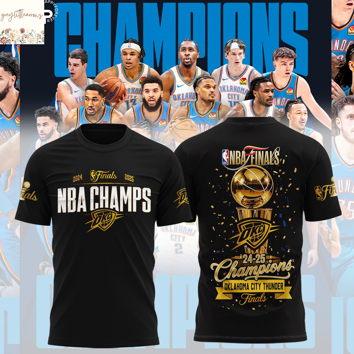 Oklahoma City Thunder 2024-2025 Champions Finals 3D T-Shirt - Black Oklahoma City Thunder 2024-2025 Champions Finals 3D T-Shirt - Black