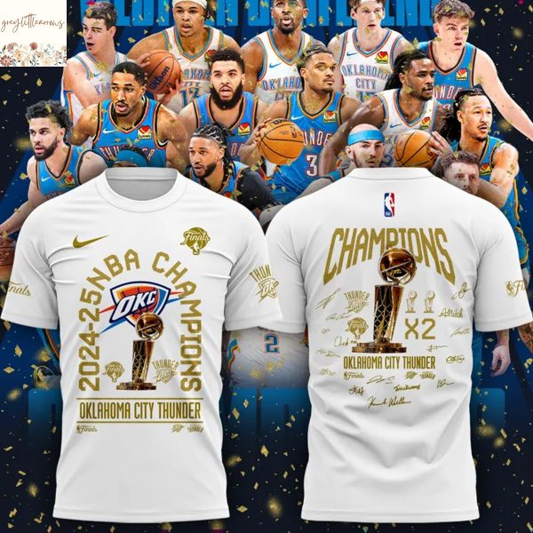 Oklahoma City Thunder Champions X2 2024-2025 Signature 3D T-Shirt