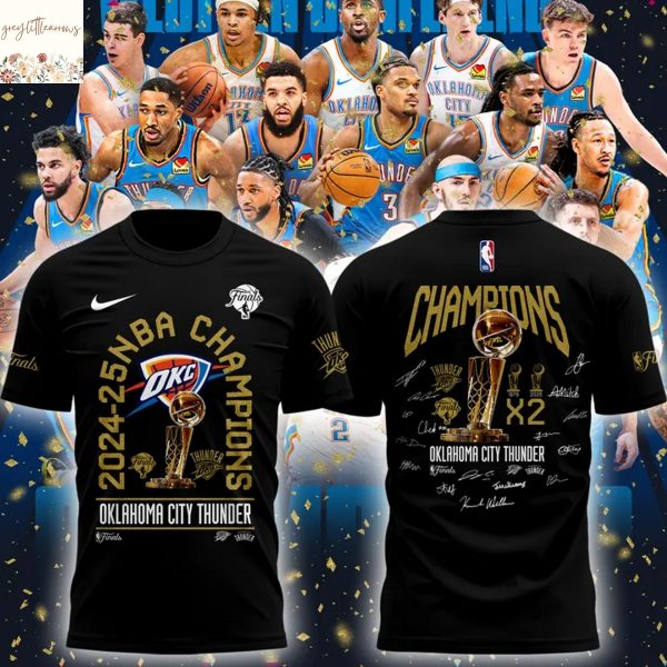 Oklahoma City Thunder Champions X2 2024-2025 Signature 3D T-Shirt – Black
