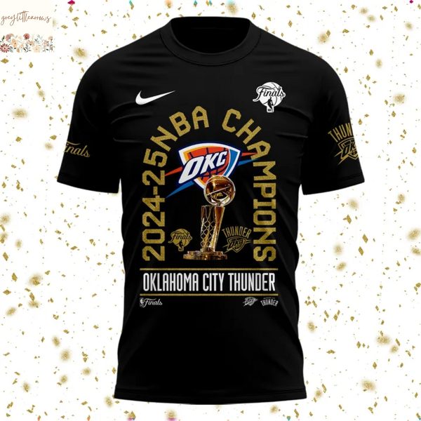 Oklahoma City Thunder Champions X2 2024-2025 Signature 3D T-Shirt – Black