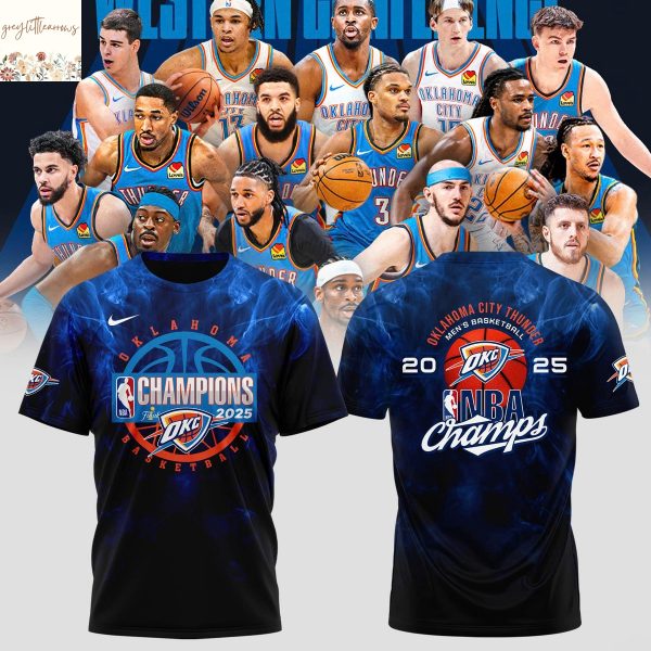 OKlahoma City Thunder NBA Champions 2025 3D T-Shirt – Blue Neon