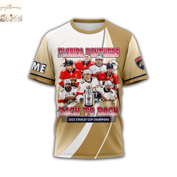 Personalized Florida Panthers Back To Back 2025 Stanley Cup Champions 3D T-Shirt