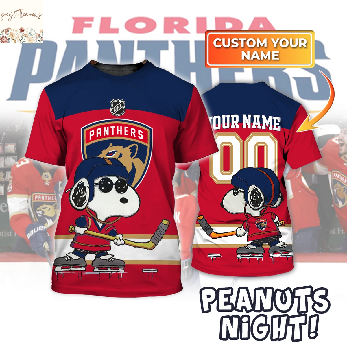 Personalized Florida Panthers Peanuts Snoopy 3D T-Shirt Personalized Florida Panthers Peanuts Snoopy 3D T-Shirt
