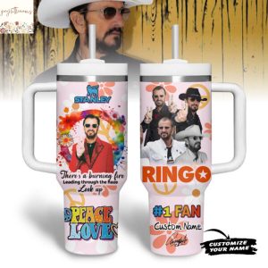 Personalized Ringo Starr Peace And Love Tumbler With Handle And Straw