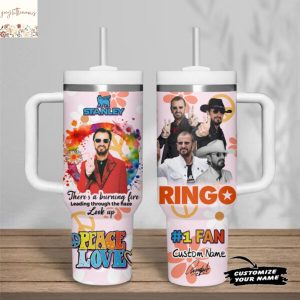 Personalized Ringo Starr Peace And Love Tumbler With Handle And Straw