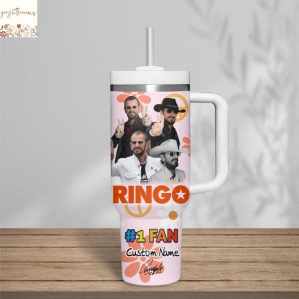 Personalized Ringo Starr Peace And Love Tumbler With Handle And Straw