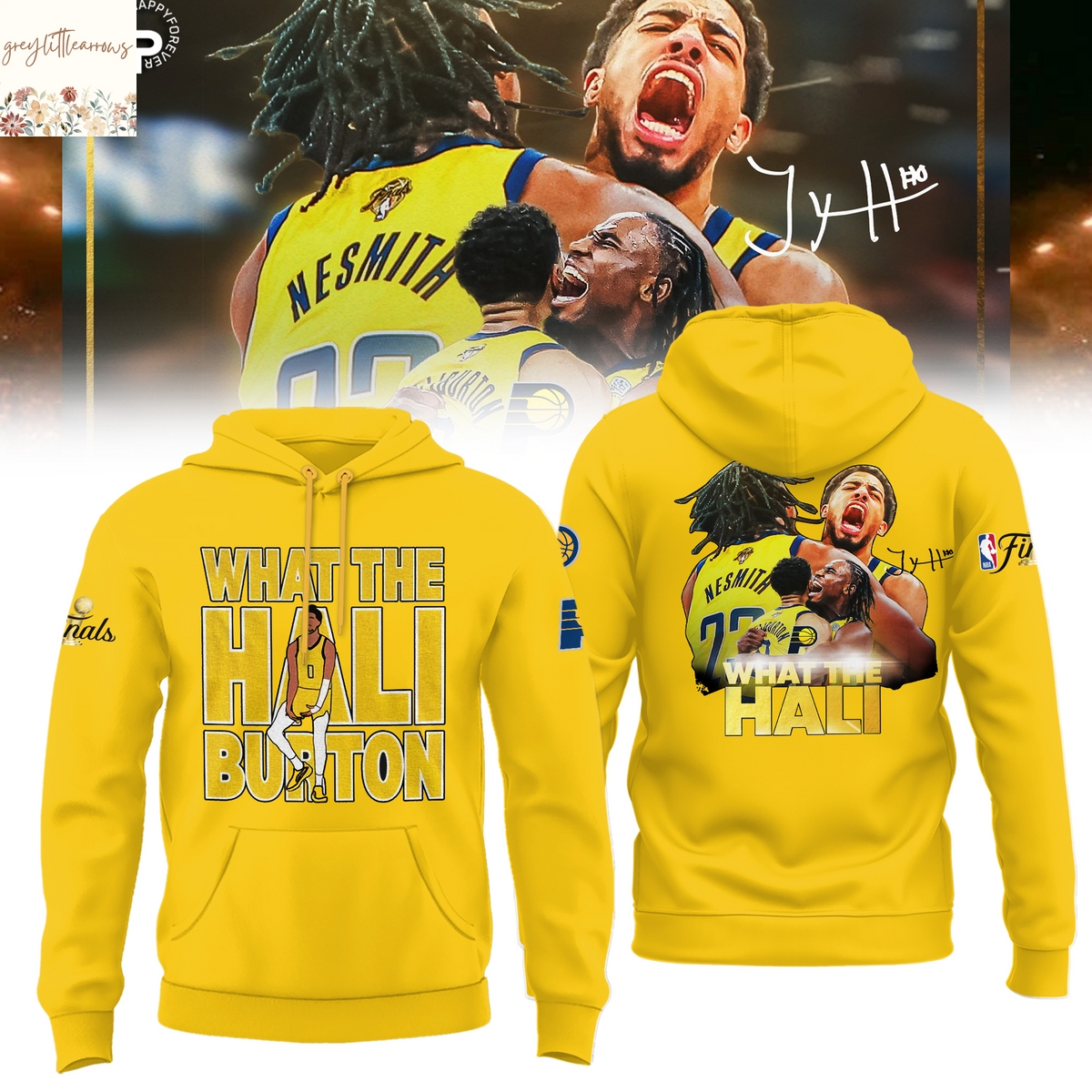 What The Hali Burton Indiana Pacers 2025 Signature Hoodie - Gold What The Hali Burton Indiana Pacers 2025 Signature Hoodie - Gold