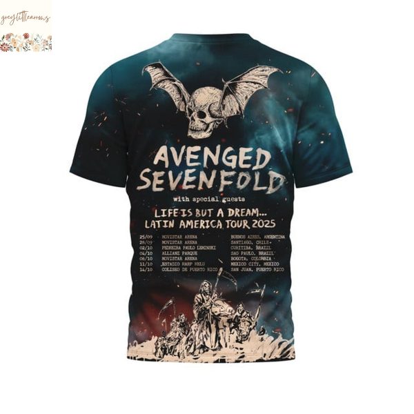 Avenged Sevenfold Life Is But A Dream Latin America Tour 2025 3D T-Shirt