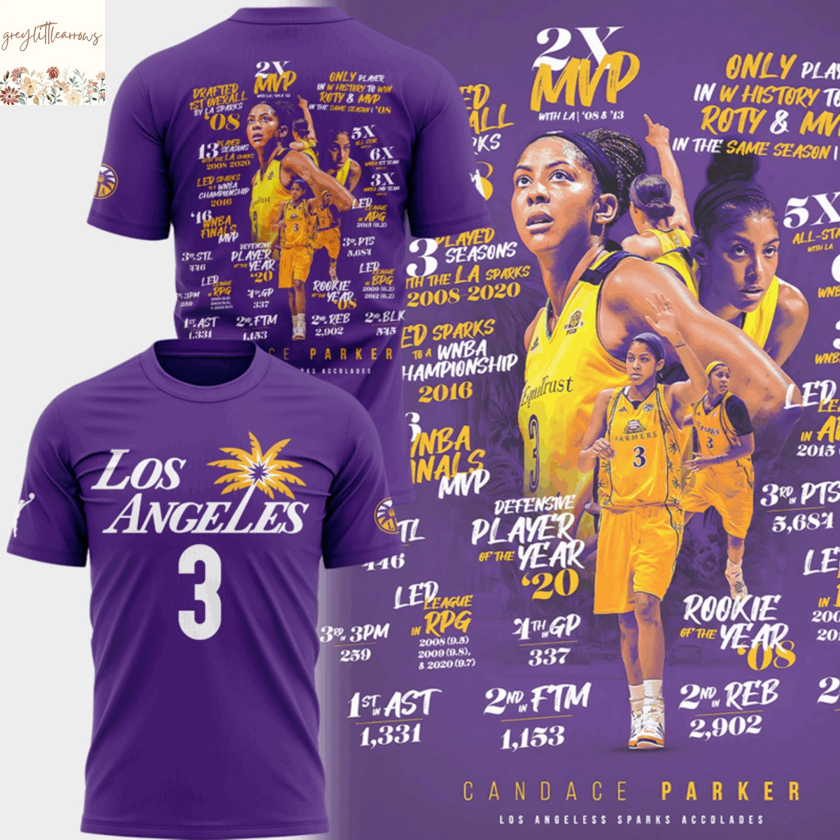 Candace Parker Los Angeles Sparks 2X MVP 3D T-Shirt Candace Parker Los Angeles Sparks 2X MVP 3D T-Shirt