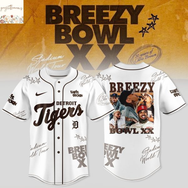 Detroit Tigers x Chris Brown Breezy Bowl XX World Tour Baseball Jersey – White