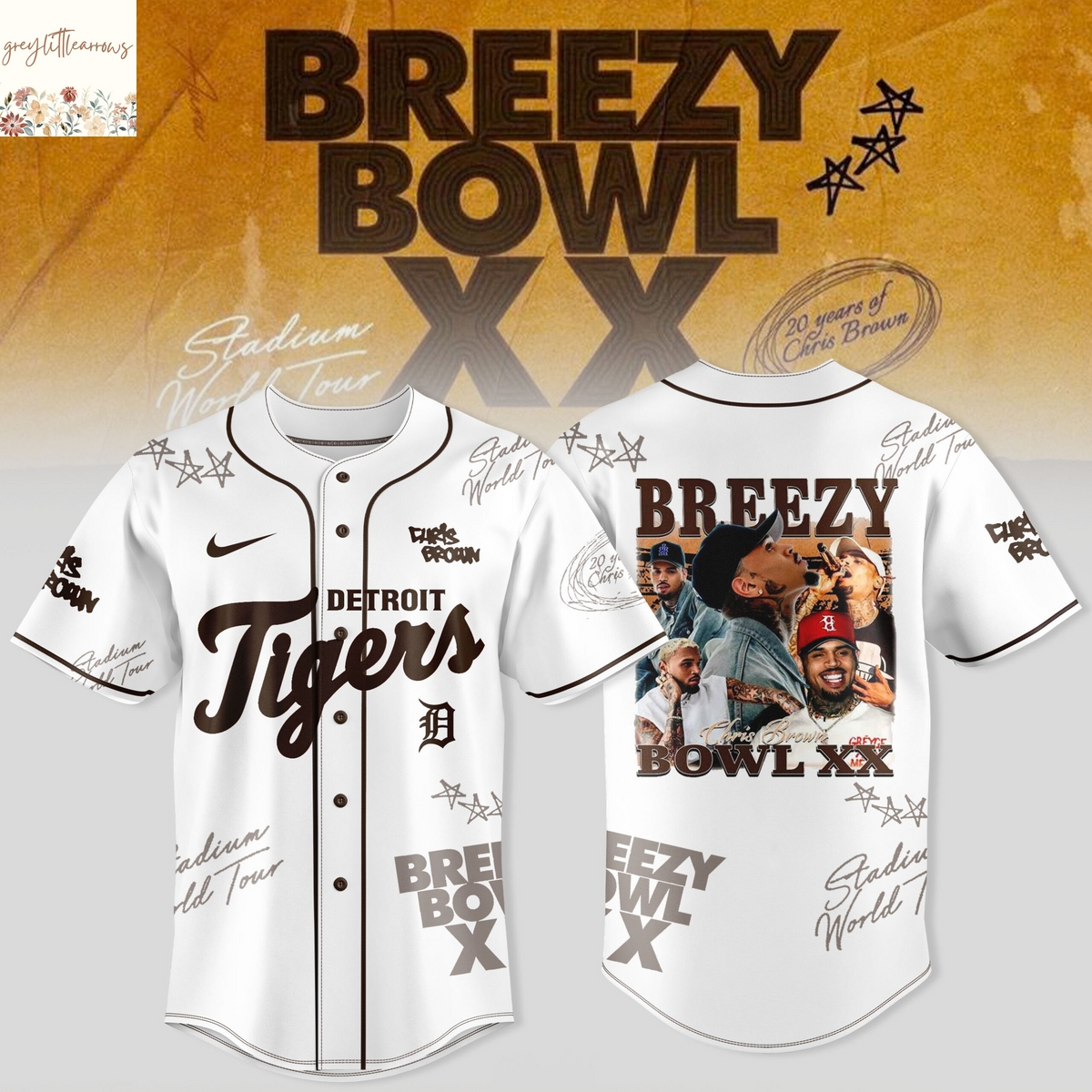 Detroit Tigers x Chris Brown Breezy Bowl XX World Tour Baseball Jersey - White Detroit Tigers x Chris Brown Breezy Bowl XX World Tour Baseball Jersey - White