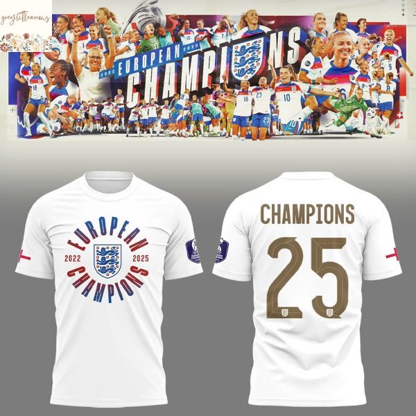 England Football Team Champions Of The UEFA Women EURO 2025 3D T-Shirt