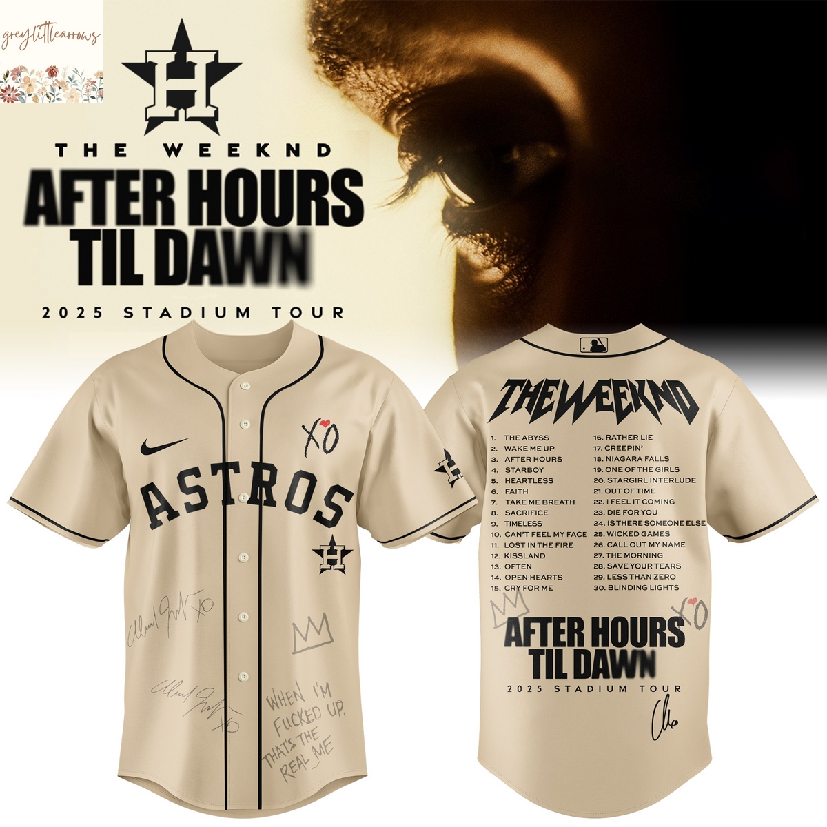 HOU x The Weeknd After Hours Til Dawn 2025 Tour Baseball Jersey HOU x The Weeknd After Hours Til Dawn 2025 Tour Baseball Jersey