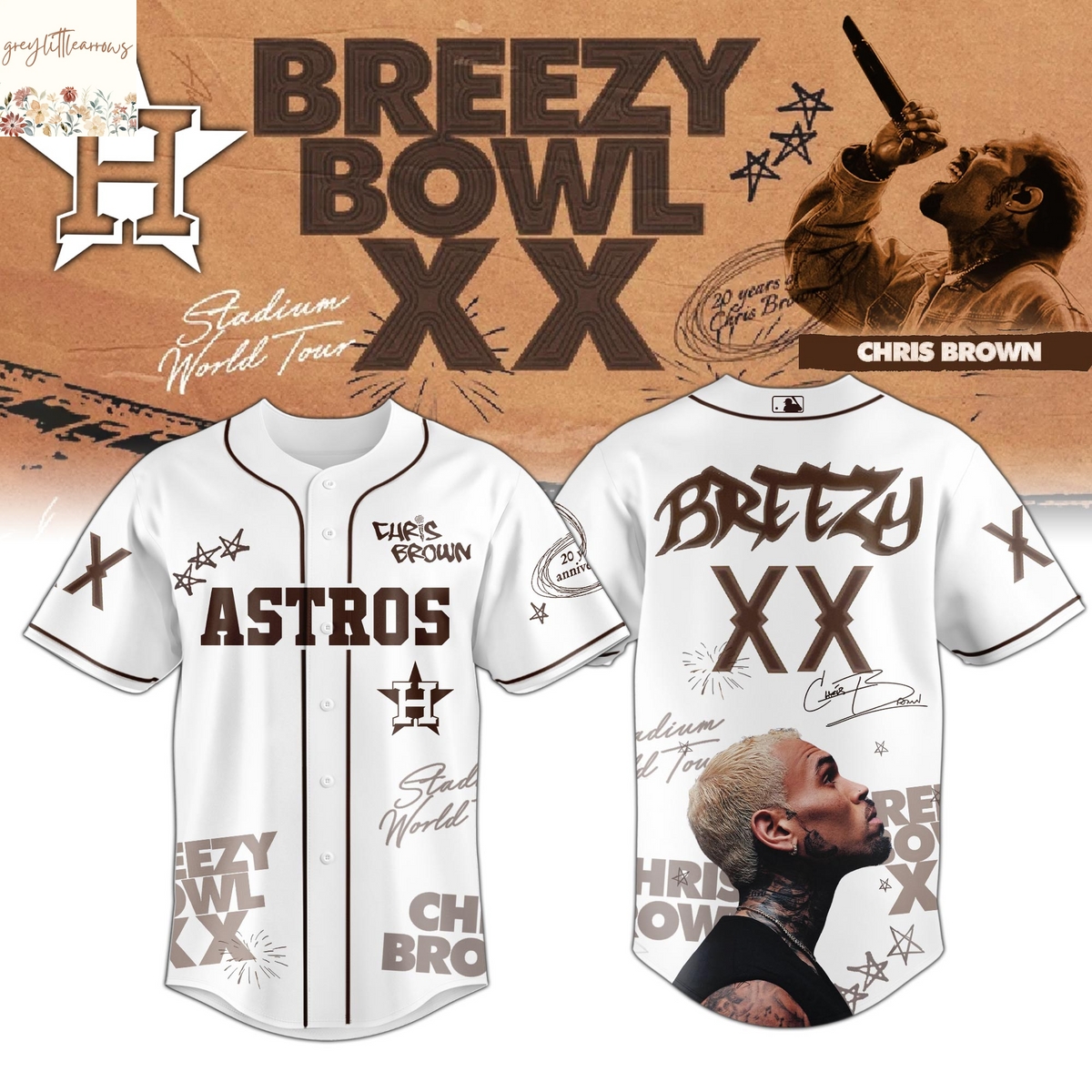 Houston Astros x Chris Brown Breezy Bowl XX World Tour 2025 Baseball Jersey - White Houston Astros x Chris Brown Breezy Bowl XX World Tour 2025 Baseball Jersey - White