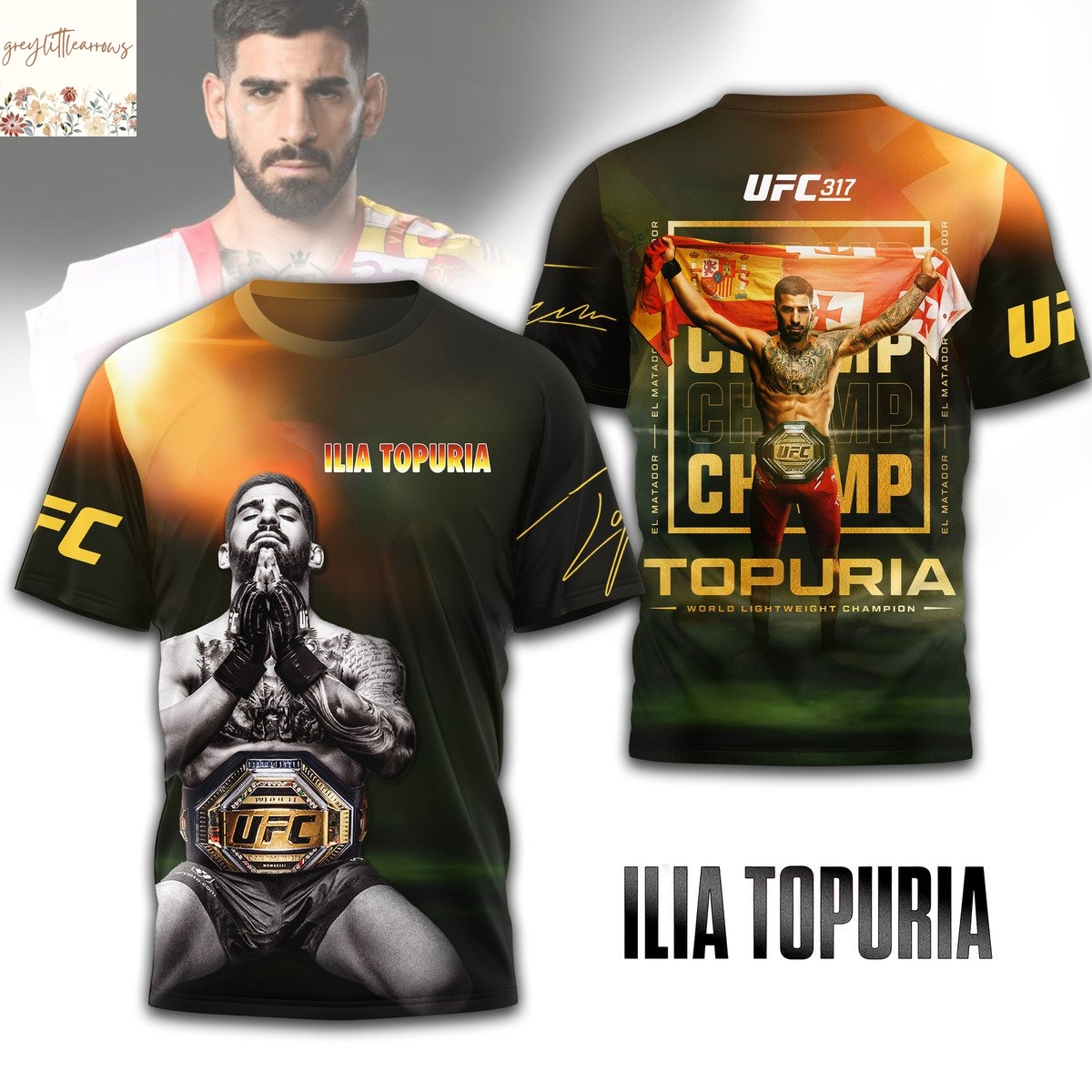 Ilia Topuria Topuria World Lightweight Champions 3D T-Shirt Ilia Topuria Topuria World Lightweight Champions 3D T-Shirt