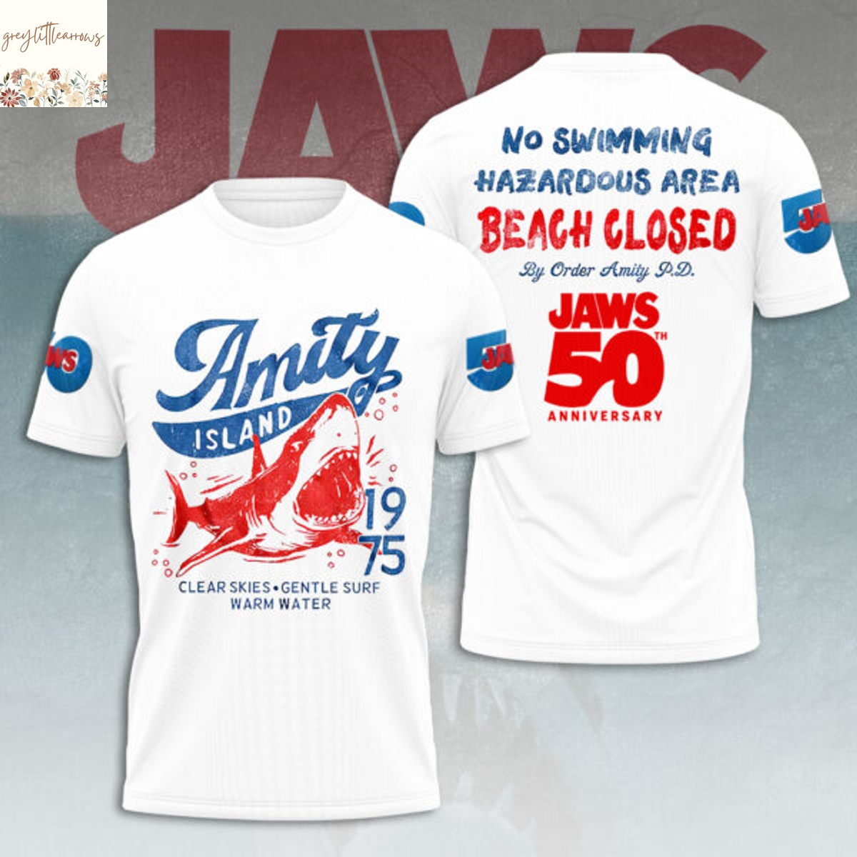 Jaws 50th Anniversary No Swimming Hazardous Area 3D T-Shirt Jaws 50th Anniversary No Swimming Hazardous Area 3D T-Shirt