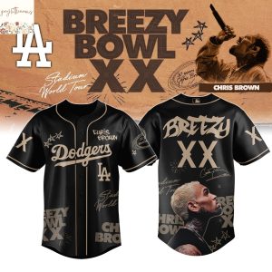 Los Angeles Dodgers x Chris Brown Breezy Bowl XX World Tour 2025 Baseball Jersey – Black