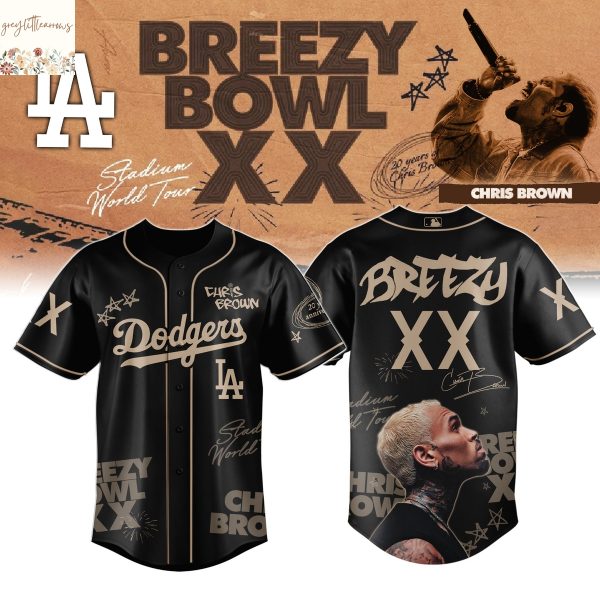 Los Angeles Dodgers x Chris Brown Breezy Bowl XX World Tour 2025 Baseball Jersey – Black