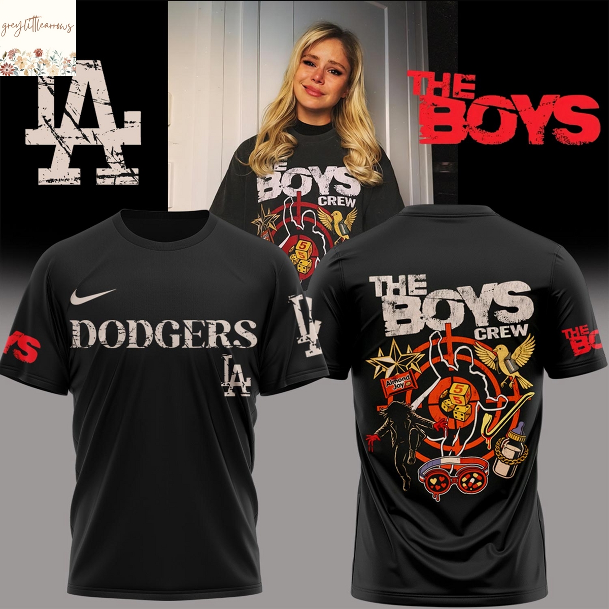 Los Angeles Dodgers x The Boys Crew 3D T-Shirt - Black Los Angeles Dodgers x The Boys Crew 3D T-Shirt - Black