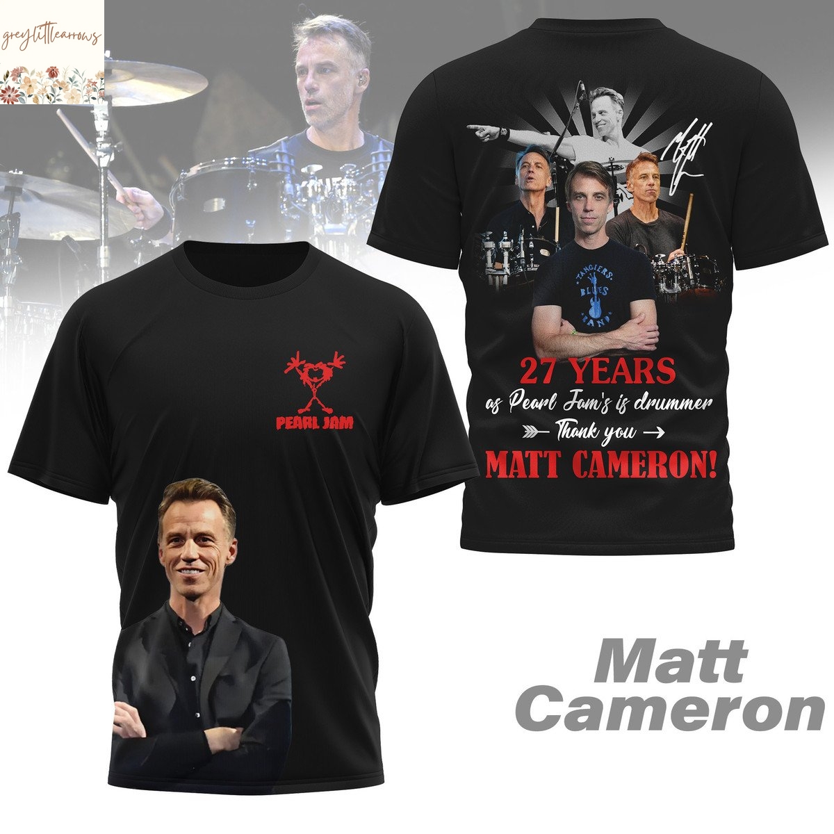 Matt Cameron Pearl Jam 27 Years Signature 3D T-Shirt Matt Cameron Pearl Jam 27 Years Signature 3D T-Shirt