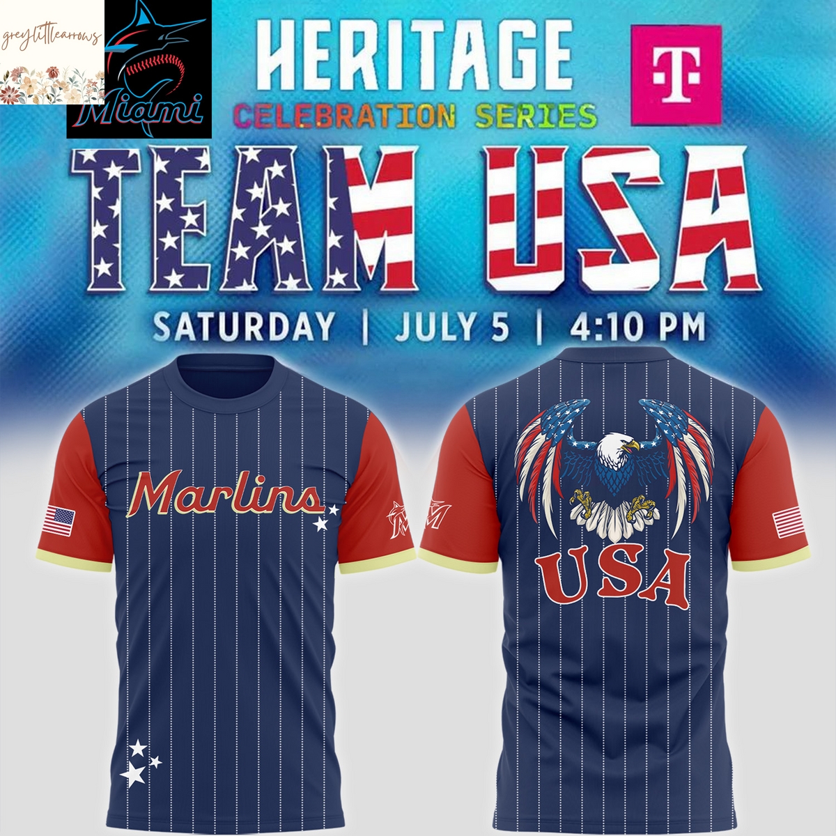 Miami Marlins Team USA Heritage Series 3D T-Shirt Miami Marlins Team USA Heritage Series 3D T-Shirt
