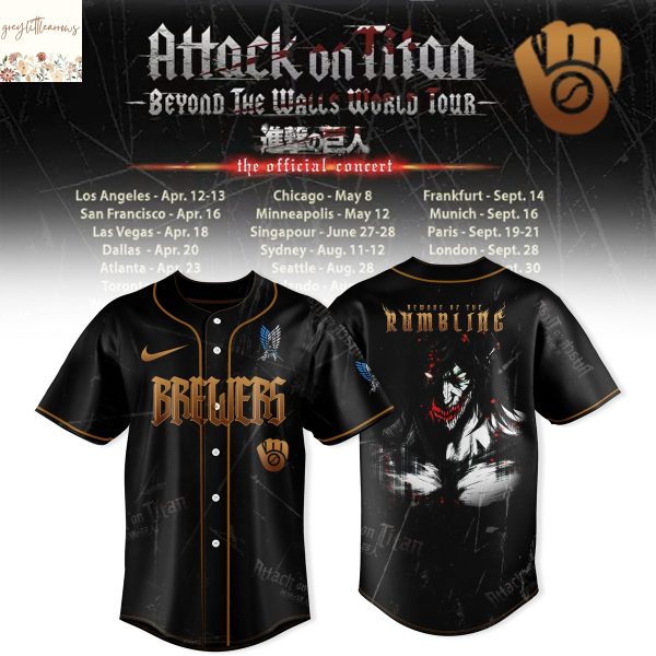 Milwaukee Brewers x Attack On Titan ? Beyond The Walls World Tour 2025 Baseball Jersey