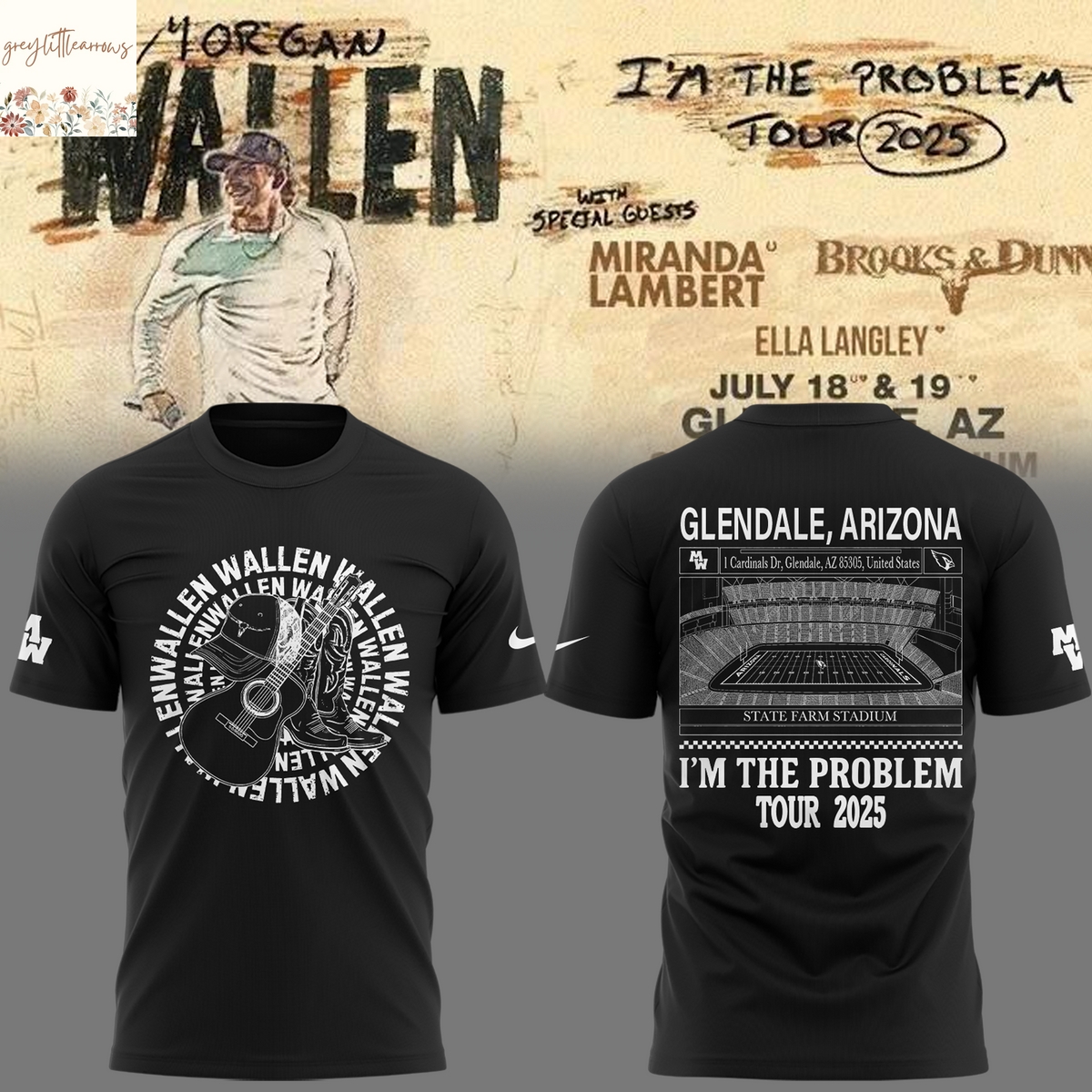 Morgan Wallen x Arizona Cardinals Im The Problem Tour 2025 3D T-Shirt Morgan Wallen x Arizona Cardinals Im The Problem Tour 2025 3D T-Shirt