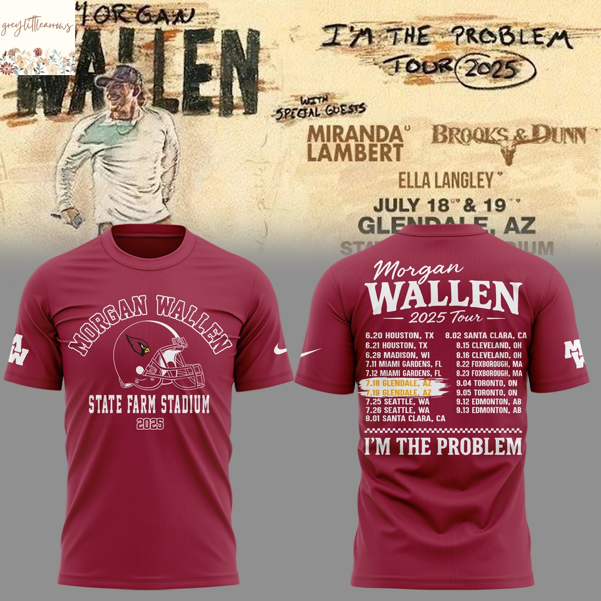 Morgan Wallen x Arizona Cardinals Im The Problem Tour 2025 3D T-Shirt - Red Morgan Wallen x Arizona Cardinals Im The Problem Tour 2025 3D T-Shirt - Red