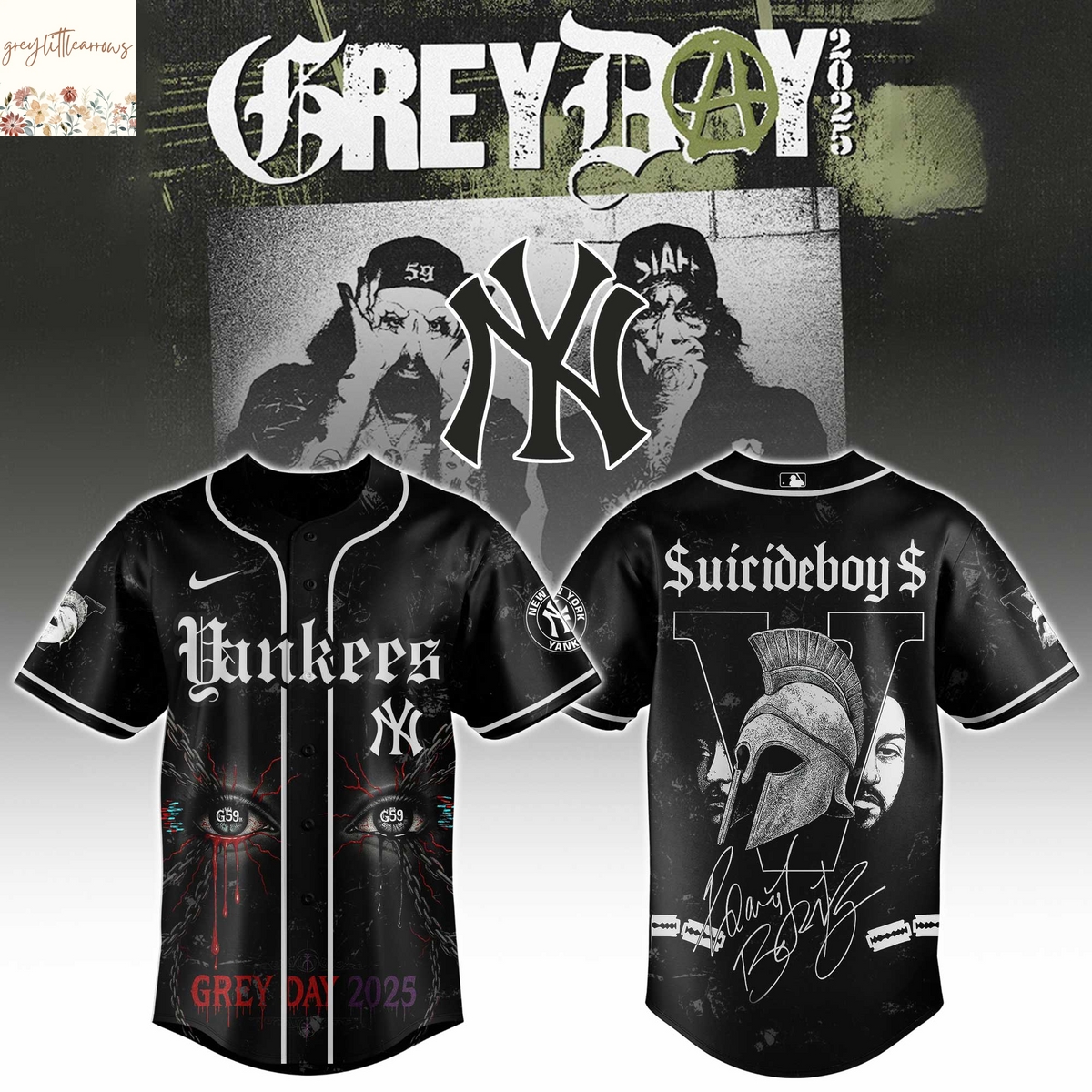 New York Yabkees x Suicideboys Grey Day 2025 Baseball Jersey New York Yabkees x Suicideboys Grey Day 2025 Baseball Jersey