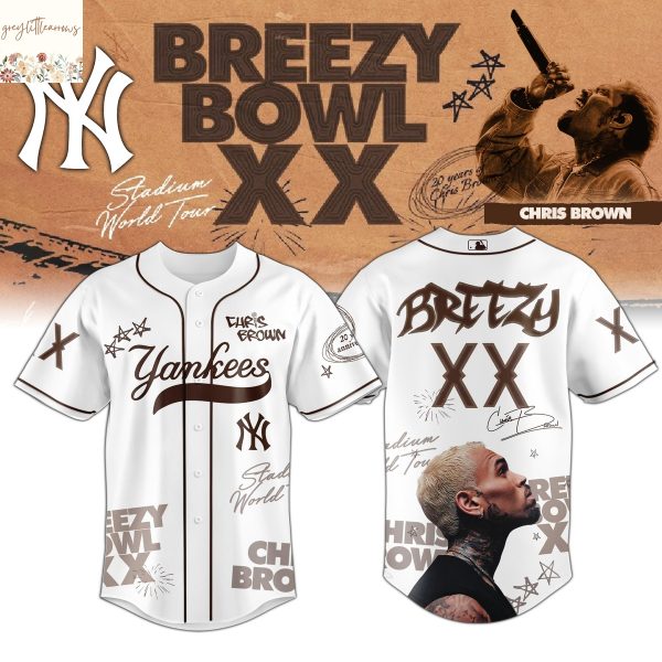New York Yankees x Chris Brown Breezy Bowl XX World Tour 2025 Baseball Jersey – White
