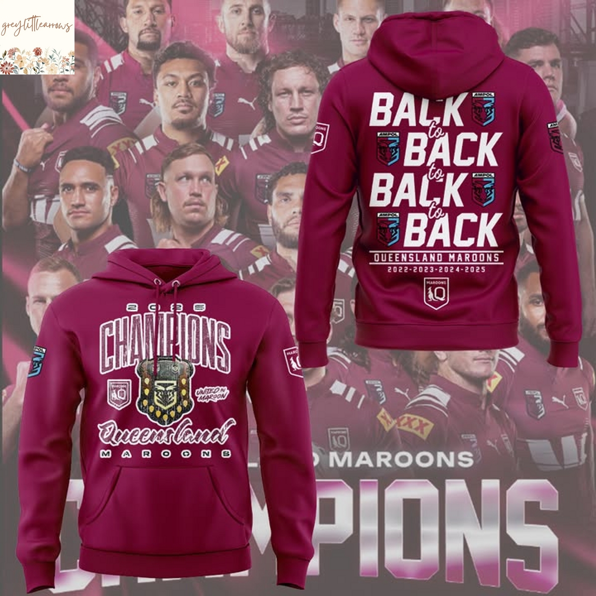 Queensland Maroons 2025 Champions Back To Back To Back To Back Hoodie Queensland Maroons 2025 Champions Back To Back To Back To Back Hoodie