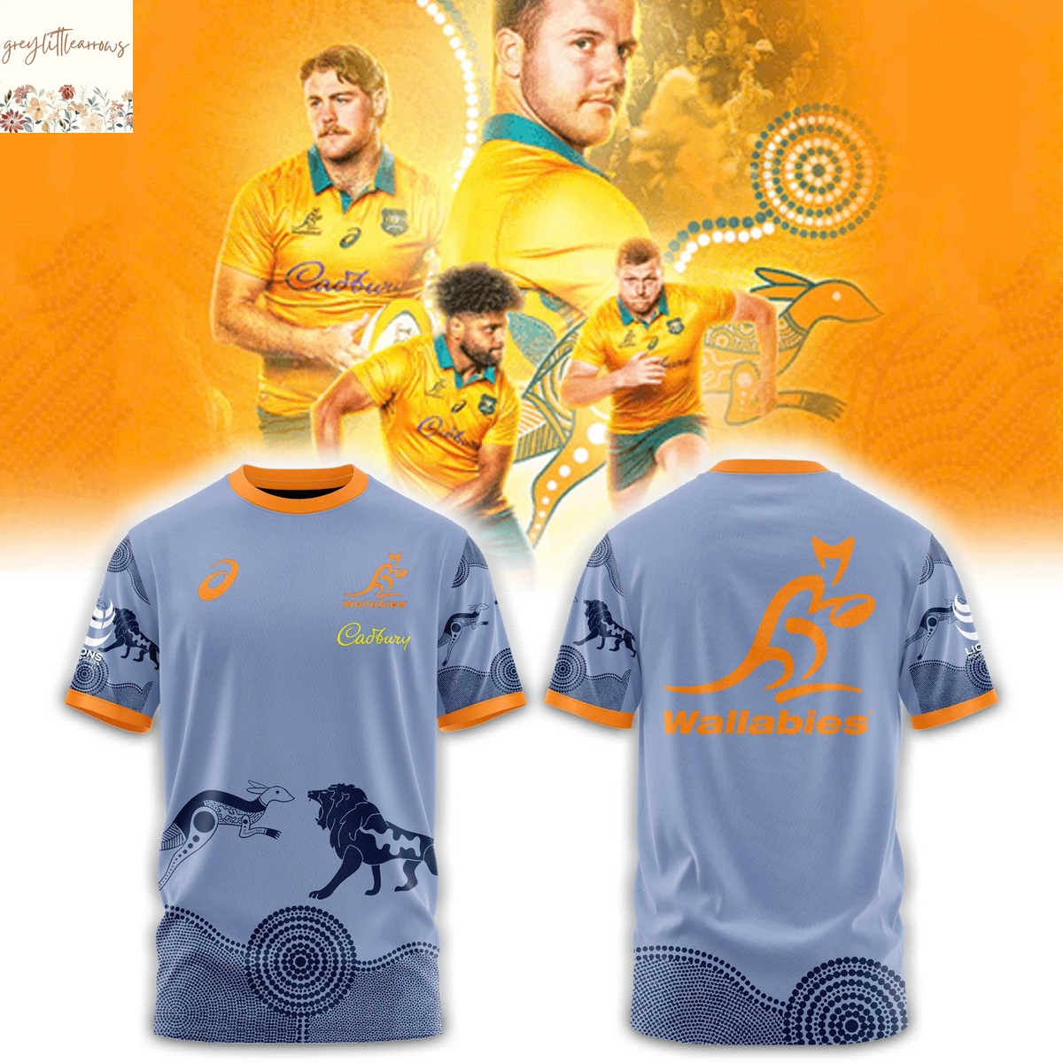 Wallabies Rugby Lions Tour 2025 3D T-Shirt - Blue Wallabies Rugby Lions Tour 2025 3D T-Shirt - Blue
