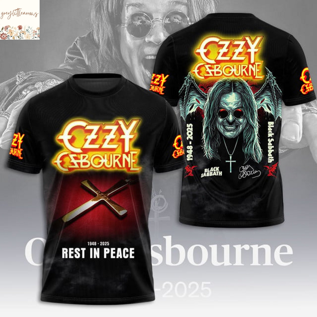 Black Sabbath x Ozzy Osbourne Rest In Peace 3D T-Shirt Black Sabbath x Ozzy Osbourne Rest In Peace 3D T-Shirt