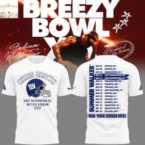 Chris Brown Breezy Bowl XX Tour 2025 New York Giants 3D T-Shirt