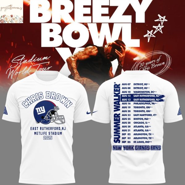 Chris Brown Breezy Bowl XX Tour 2025 New York Giants 3D T-Shirt