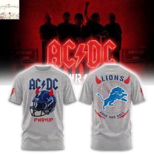 Detroit Lions Football Helmet PWR UP US Tour 2025 3D T-Shirt – Grey