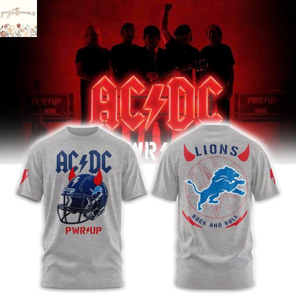 Detroit Lions Football Helmet PWR UP US Tour 2025 3D T-Shirt – Grey