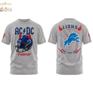 Detroit Lions Football Helmet PWR UP US Tour 2025 3D T-Shirt – Grey