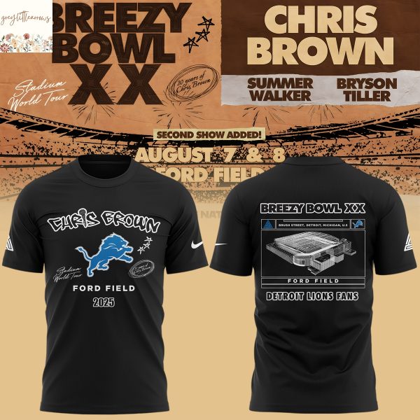 Detroit Lions x Chris Brown Breezy Bowl XX Tour 2025 3D T-Shirt